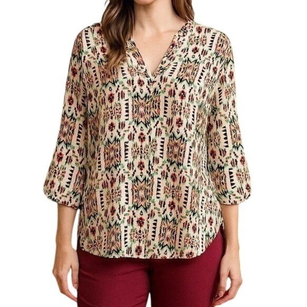 Lush V-Neck Aztec Tribal Print Blouse Top